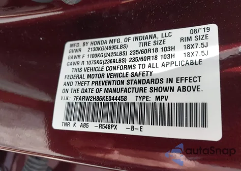 2019 Honda Cr-V Ex-L from USA, damaged, VIN 7FARW2H86KE044458